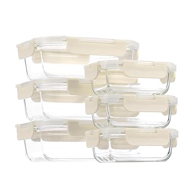 耐熱ガラス 保存容器 6個セット 密閉タッパー 電子レンジ オーブン対応 食洗機OK 作り置き 180ml3個入り 640ml3個 入り ベージュ