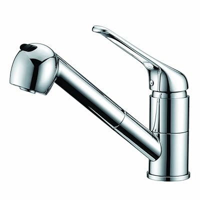 キッチン蛇口 キッチン混合水栓 キッチン用水栓 台付き(1穴) シングルレバー混合栓 ホース引き出し式 整流 シャワー切り替え可能 サテンメッキ KFPOY011