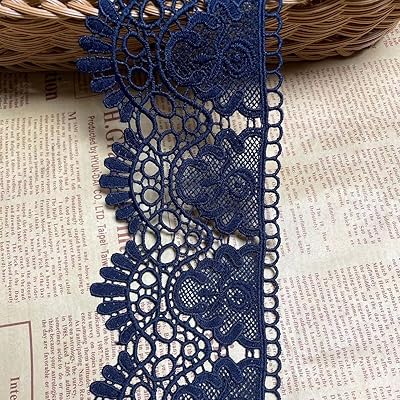 幅:9cm 弾力なし、花モチーフ付刺繍入りレース、アクセサリー テーブル掛け、カーテン、ウェディングドレス、DIY、服装装飾（1バック2ヤード）に適用すること。 (濃い青色)