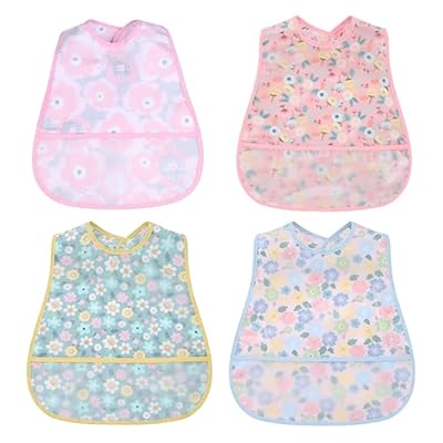 食事用エプロン ベビー 子供 スーパー ビブ ソフトスタイ - 防水よだれかけ 赤ちゃん 離乳食エプロン 袖なし ポケット付き 防水 軽量 名前入 保育園用 セット女の子 男の子