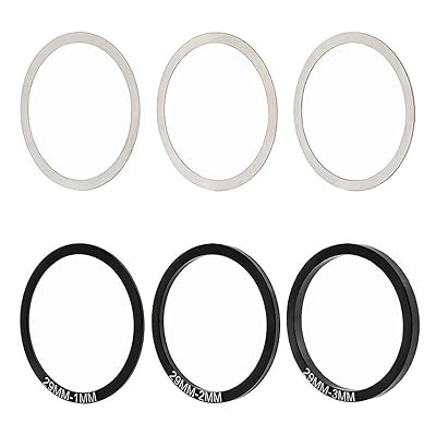 6個 セット 0.1mm+0.2mm+0.3mm+1mm + 2mm + 3mm 6サイズ バイクワッシャーキット アルミニウム合金 バイクスペーサー バイクワッシャー バイクフライホイールハブスペーサー (シルバー＆ブラック,直径29mm)