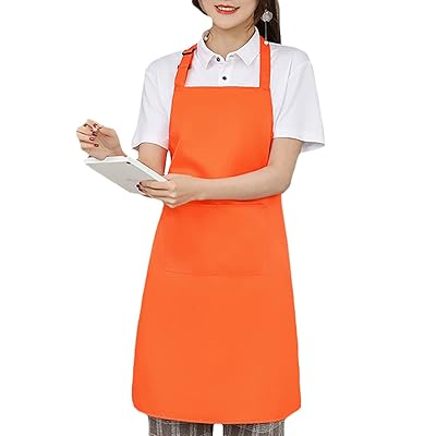 エプロン 首掛け おしゃれ 男女兼用 調節可能 大容量ポケット付き 汚れにくい シワ防止 キッチン ダイニングルーム コーヒーショップ 家事に最適 (オレンジ)