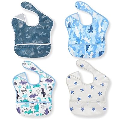 食事用エプロン ベビーエプロン 離乳食エプロン 防水 軽量 速乾 名前入 立体的ポケット 柔らかい 赤ちゃんエプロン 4枚セット 子供 保育園用 女の子 男の子...