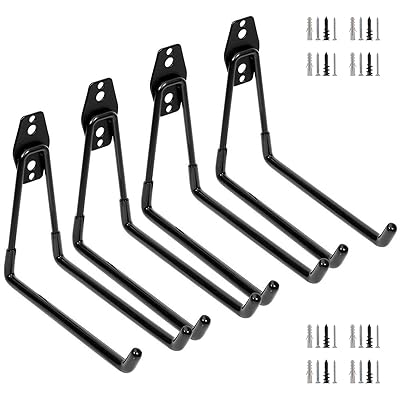 壁掛け l字 グランドフック ガレージフック 倉庫 金具 ツール 物置 工具 収納 コンクリート 石膏ボード 鉄板吊り 波板取付 黒の4ピーススーツ (L型大)