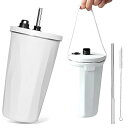 ストロー付きタンブラー 600ml タンブラー ストロー ストラップ付き 大容量 ステンレス 保温・保冷 真空断熱 蓋付き ストローブラシ付き (ホワイト)……(3)