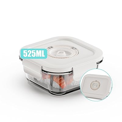 真空シールガラス食品保存容器、ランチ用の密閉ロック蓋付き食事準備容器、ピクニックオーブン&冷凍庫対応、BPAフリー、漏れ防止、新鮮さ長持ち, 525ml