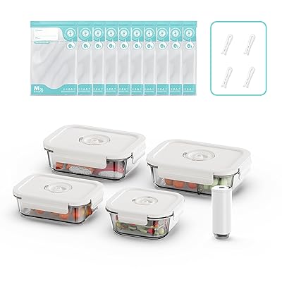 真空シールガラス食品保存容器、真空調理バッグ付き、ランチ用の密閉ロック蓋付き食事準備容器、ピクニックオーブン&冷凍庫対応、BPAフリー、漏れ防止、新鮮さ長持ち, 630ml+1040ml+1020ml+525ml