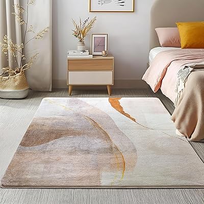 カーペット ラグ ラグマート 絨毯 北欧 模造カシミヤ 防ダニ 抗菌 防臭 滑り止め 幾何学模様 耐久性 長方形 ホットカーペット 冷房対応 オールシーズン (ブラウン/ゴールド, 120x160cm)