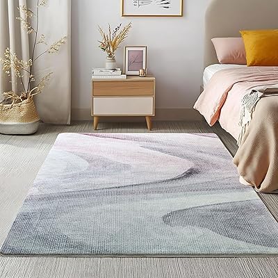 カーペット ラグ ラグマート 絨毯 北欧 模造カシミヤ 防ダニ 抗菌 防臭 滑り止め 幾何学模様 耐久性 長方形 ホットカーペット 冷房対応 オールシーズン (グレー/ピンク, 120x160cm)