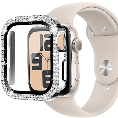可兼容 アップルウォッチ カバー40mm 44mm 41mm 45mm対応 アップルウォッチ 本体 ダブルダイヤモンド ガラスフィルム付 超薄型 PC+ガラス素材 高透過率apple watch カバーキズ防止 簡単に取り付け・取 全面保護 appl