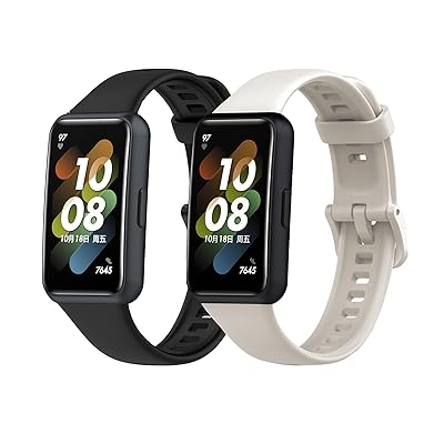 Huawei band7用交換バンド 2本セット ファーウェイ バンド7 替えバンド 柔らかい band7 ベルト シンプル 通気 調節可能 軽量 (ブラック+...