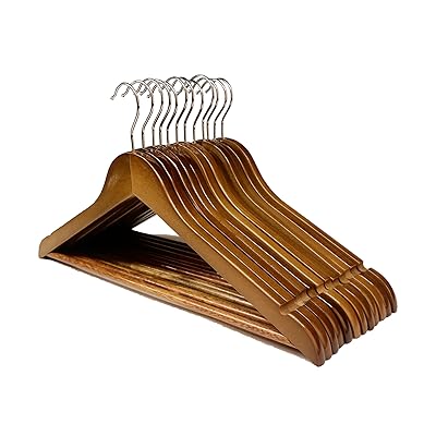 ハンガー 木製ハンガー スーツハンガー フックは360度回転します 滑りを防ぐ 無垢材の洋服ハンガー (茶褐色, 12)