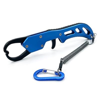 (トトモカ） フィッシュグリップ 魚掴み器 フィッシュキャッチャー 超軽量 アルミ製 ロープ付き (ブルー)
