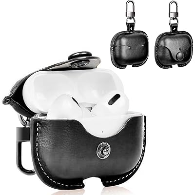 AirPods Pro ケース(2023/2022) 本革 PU革 AirPods Pro レザーケース カバー 落下防止 耐衝撃 LEDライト可視 持ち運びに...