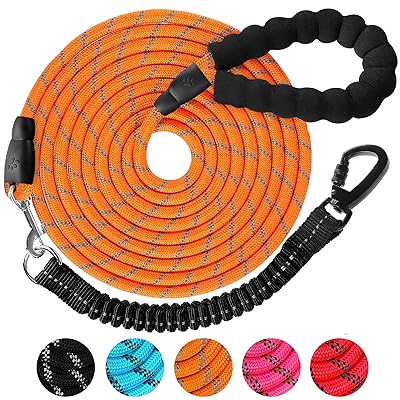 犬 リード ロングリード 犬用リード 9m - 長い丸ロープ 小型犬 中型犬 大型犬 反射 軽量 丈夫 持ちやすい スポンジハンドル 伸縮リード付き 犬用散歩ひも 訓練用リード 負担減軽 衝撃吸収 オレンジ