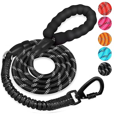 犬 リード 犬用リード 1.9m - 丸ロープ 小型犬 中型犬 大型犬用リーシュ 反射 軽量 丈夫 持ちやすい スポンジハンドル 伸縮リード付き 犬用散歩ひも しつけ 訓練 ブラック 太さ8mm