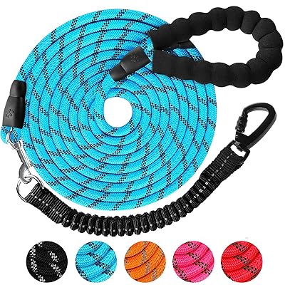犬 リード ロングリード 犬用リード 30m - 長い丸ロープ 小型犬 中型犬 大型犬 反射 軽量 丈夫 持ちやすい スポンジハンドル 伸縮リード付き 犬用散歩ひも 訓練用リード 負担減軽 衝撃吸収 ブルー