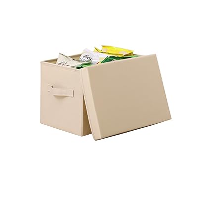 蓋付き収納ボックス 収納ケース 大容量 衣装ケース 衣類収納 折り畳み 積み重ね 取っ手付き おしゃれ 布製 (ベージュ, 幅35×奥行25×高さ24cm 1個)