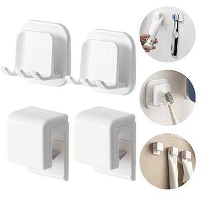 2個歯磨き粉クリップ 2個歯ブラシホルダー ，チューブクリップ 歯ブラシスタンド 歯ブラシ・歯磨き粉・..