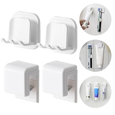 壁掛け 歯磨き粉クリップ 歯ブラシホルダー 洗顔料クリップ 歯ブラシスタンド 歯ブラシ・歯磨き粉・洗..