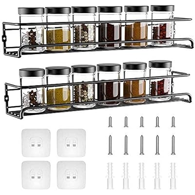 ノンドリル粘着フック収納ラックハンギングスパイスラックキッチンラックスパイスラックオーガナイザー..