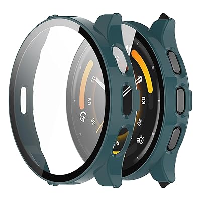 For GARMIN Venu 3 カバー ガーミン Venu 3 ケース PC素材 カバー ファーウェイ ガーミン Venu 3 カバー ガラスフィルム一体型 全面保護 二重構造 防塵 日本旭硝子材 キズ防止 軽量(グリーン)