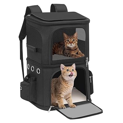 猫 2 匹 キャリー リュック 小型 犬 リュック 2段式 ペット リュック ネコ の リュック ペットバッグ 大容量 通気性 旅行/通院/交通機関/災害避難用 黒
