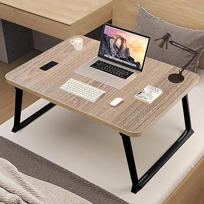 折りたたみテーブル 折り畳みテーブルパソコンデスク座卓 ベッドテーブル ローテーブル 凹溝付 き ラップトップテーブル ローテーブル PCデスク 大容量表面 多機能 軽量 ベッド ソファ オフィス 食事 利用可 多色 (グレー木色フラットスタイル,