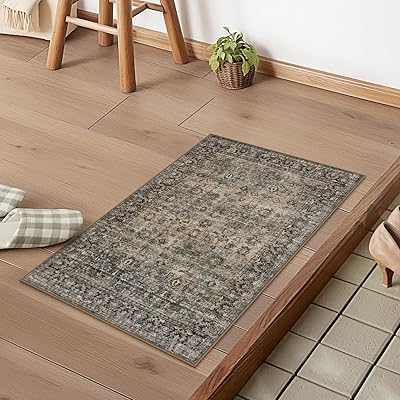 玄関マット 室内 洗える ペルシャ風 50х80cm オールシーズン適用 小さい ふわふわ バスマット おしゃれ 滑り止め 吸水 ラグマット 防音 屋外 泥落とし アンティーク 長方形 防臭 軽量 ヴィンテージ風 花柄