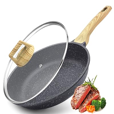 フライパン 24cm 蓋付き IH・ガス火対応 焦げ付かないフライパン 耐熱ハンドル付き マーブルコート 体に害のない お手入れ簡単 高熱効率 PFOA PFO...