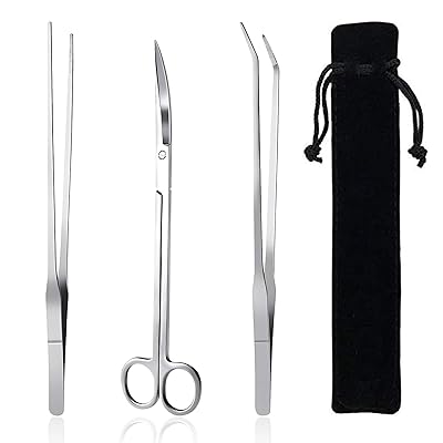 水草トリミングセット カーブハサミ ピンセット 3点セット ステンレススチール製 実用 便利 多機能 水..