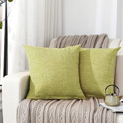クッションカバー 60 x 60cm 北欧 おしゃれ ソファ背当て リネンの質感 座布団カバ ー 無地 隠しジッパー装飾枕カバ ー ティーグリーン 2枚セット