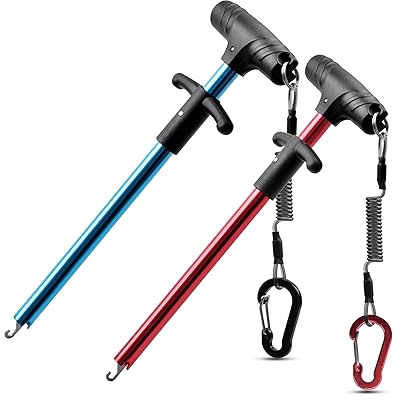 フックリリーサー フックリムーバー クイック針外し フィッシングツール 魚釣り 軽量型 ブルー レッド 2本 3in1スパイラルコード2本付き
