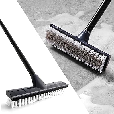 デッキブラシ 掃除用ブラシ 2in1 水切りワイパー タイルブラシ 3段ポール 長さ調節可能 47cm-127cm ベ..