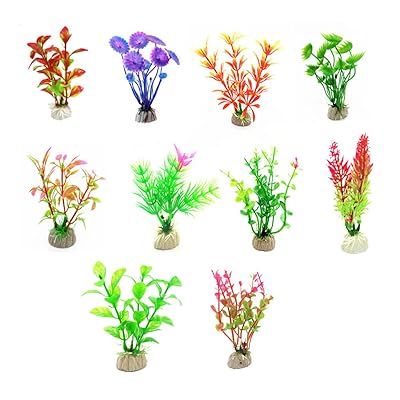 10個水族館の水槽プラスチック植物、人工プラスチック水生植物鮮やかな水中植物の装飾人工水生植物水族館植物風景すべての魚に安全