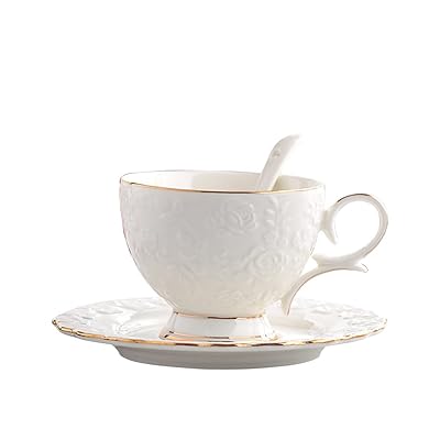 コーヒーカップ 200ml、ボーンチャイナ カップ&ソーサー、ヴィンテージ花コーヒー カップ、磁器ティー..