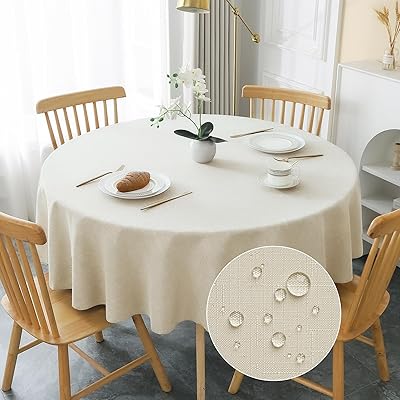 テーブルクロス 丸 撥水 汚れ防止 円型 おしゃれ シンプル テーブルカバー リネン類 耐熱 速乾 丸洗い お手入れ簡単 業務用・家庭用 ベージュ 直径120cm