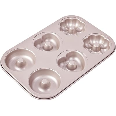 6個ドーナツ型 炭素鋼 耐熱 焼きドーナツ型 花の形 バレンタイン ハート型粘りにくいケーキ型（3種類 ..