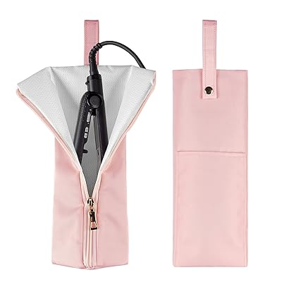 ヘアアイロン ケース 吊り下げ ヘアアイロン 収納 耐熱 ポーチ 300度 アイロンケース 旅行 母の日 プレゼント ギフト 収納ポケット付き (ライトピンク)