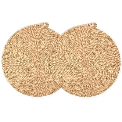 鍋敷き おしゃれ 2枚セット フック付き 耐熱 天然素材 亜麻 滑り防止 通気性 鉄瓶 土鍋 茶壶 洗える断熱マット キッチン ダイニング ギフト...