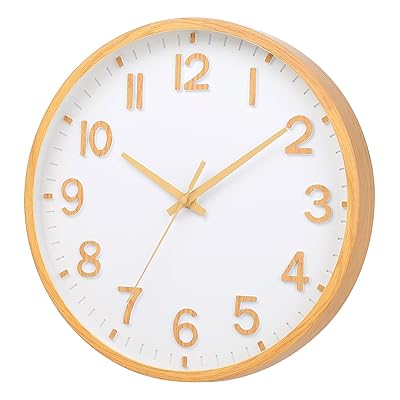 掛け時計 静音 木目調 壁掛け時計 厚いベゼル 北欧 連続秒針 立体数字 アナログ 掛時計 インテリア 大..