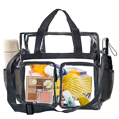 クリアバッグ ビニールバッグ 透明 PVC素材 大容量 防水 透明バッグ プールバック ビーチバッグ レディース (黒)