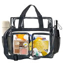 クリアバッグ ビニールバッグ 透明 PVC素材 大容量 防水 透明バッグ プールバック ビーチバッグ レディース (黒)