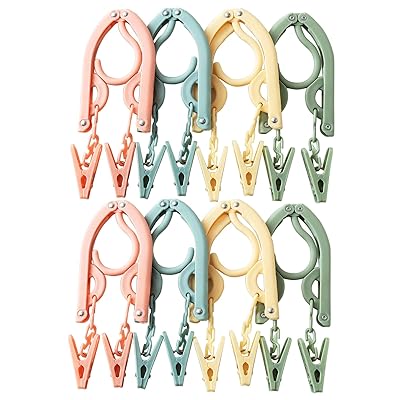 携帯ハンガー 旅行用ハンガー 折りたたみ式 省スペース アーチ型 洗濯 物干し ハンガー 収納便利 室内 出張 携帯用 スリムハンガー 8個セット（16個ピンチ付き）