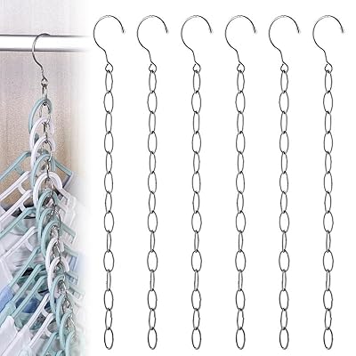 6個セット衣類収納ハンガー, 13連 縦に掛ける 縦型便利 省スペース リンクチェーン ステンレス ハンガー収納力アップハンガー 多機能 室内 屋外収納・整理用...
