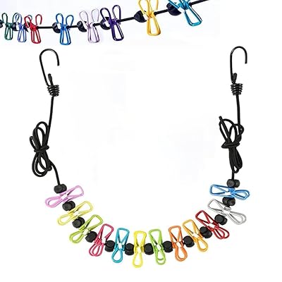 洗濯ロープ 物干しロープ 室内物干し 洗濯紐 旅行用 防風 弾力 伸縮 携帯便利 旅行 キャンプ 12個クリップ付き（カラーです）