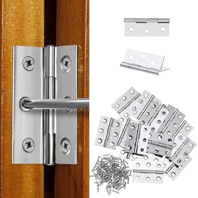 蝶番ステンレス ドアヒンジ丁番金具 (2寸6穴（44 X 32 X 1.0 mm）10セット＋ビス)木箱用のヒンジ ヒンジ 金具 ドア用金物 手作り パーツ 木工 家具補修 DIYミニチュア (10, 黒色) (銀)