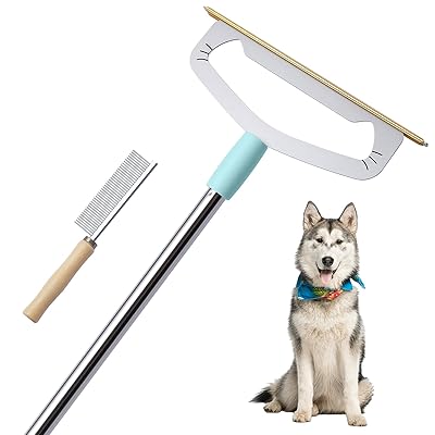 大型金属製カーペットレーキ ペット毛取りツール – 148cmハンドル 太いポール 30.5cm幅 犬猫毛取り – 4段階調整可能なプロ用ペット毛取りほうき、階段・ラグ・カーペットブラシ