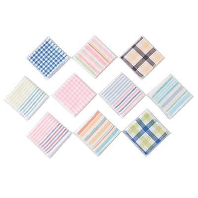 タオルハンカチ 10枚組 ガーゼ&パイル ハンドタオル 色柄はストライプとチェック 個包装 ラッピング付 25cm×25cm 退職 お祝い 返礼品 内祝い プレ...