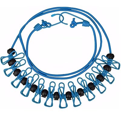 物干しロープ 洗濯ロープ クリップ付き 物干し 防風 滑り止めストッパー 携帯便利 キャンプ用洗濯干し ホテル旅行 出張 室内 屋外 梅雨対策 部屋干し 物干し竿(ブルー)